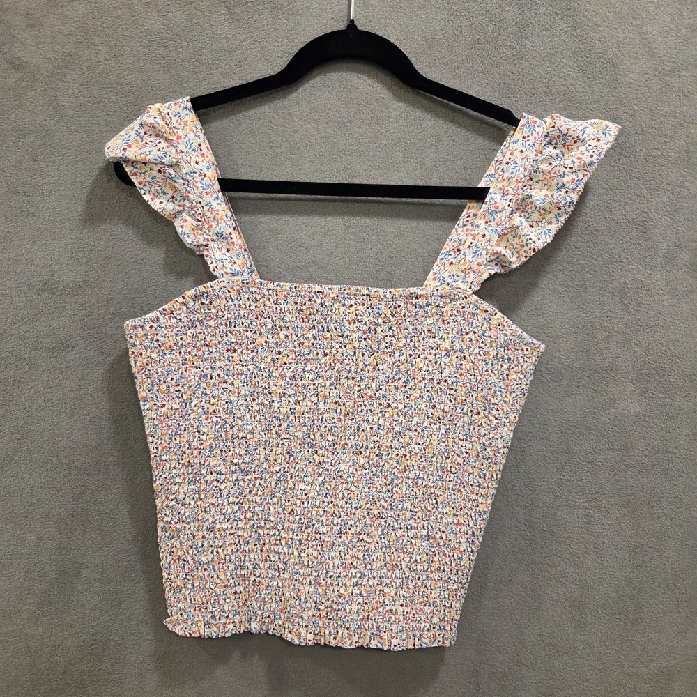 Old Navy‎ Floral Smocked Ruffle Top Women's Size Large Cottagecore Summer Fairy